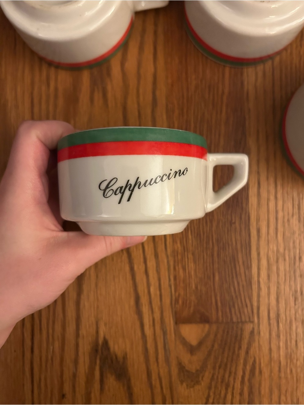 Retro/Vintage Inspired White Red Green Lot of 4 Cappucino Cups - Made in Brazil